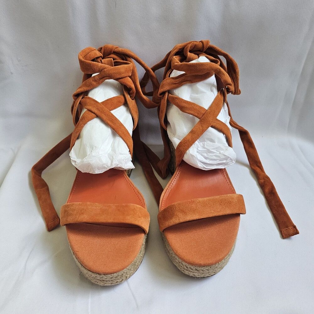 Vince Camuto Roreka Suede Lace-Up Espadrille Sandals Apricot 8.5 New